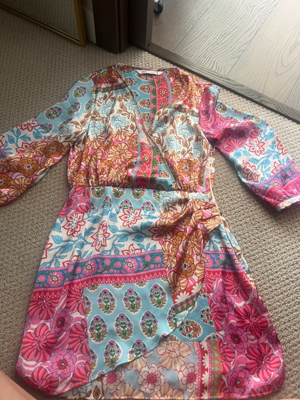 Zara Pink Turquoise Floral Wrap Dress